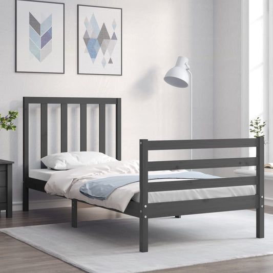 Berkfield Bed Frame with Headboard Grey 100x200 cm Solid Wood