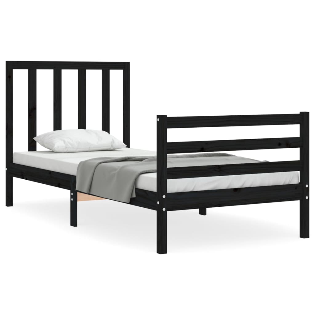 Berkfield Bed Frame with Headboard Black 100x200 cm Solid Wood