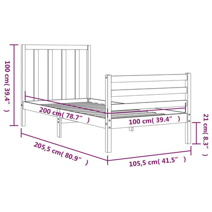 Berkfield Bed Frame with Headboard Black 100x200 cm Solid Wood