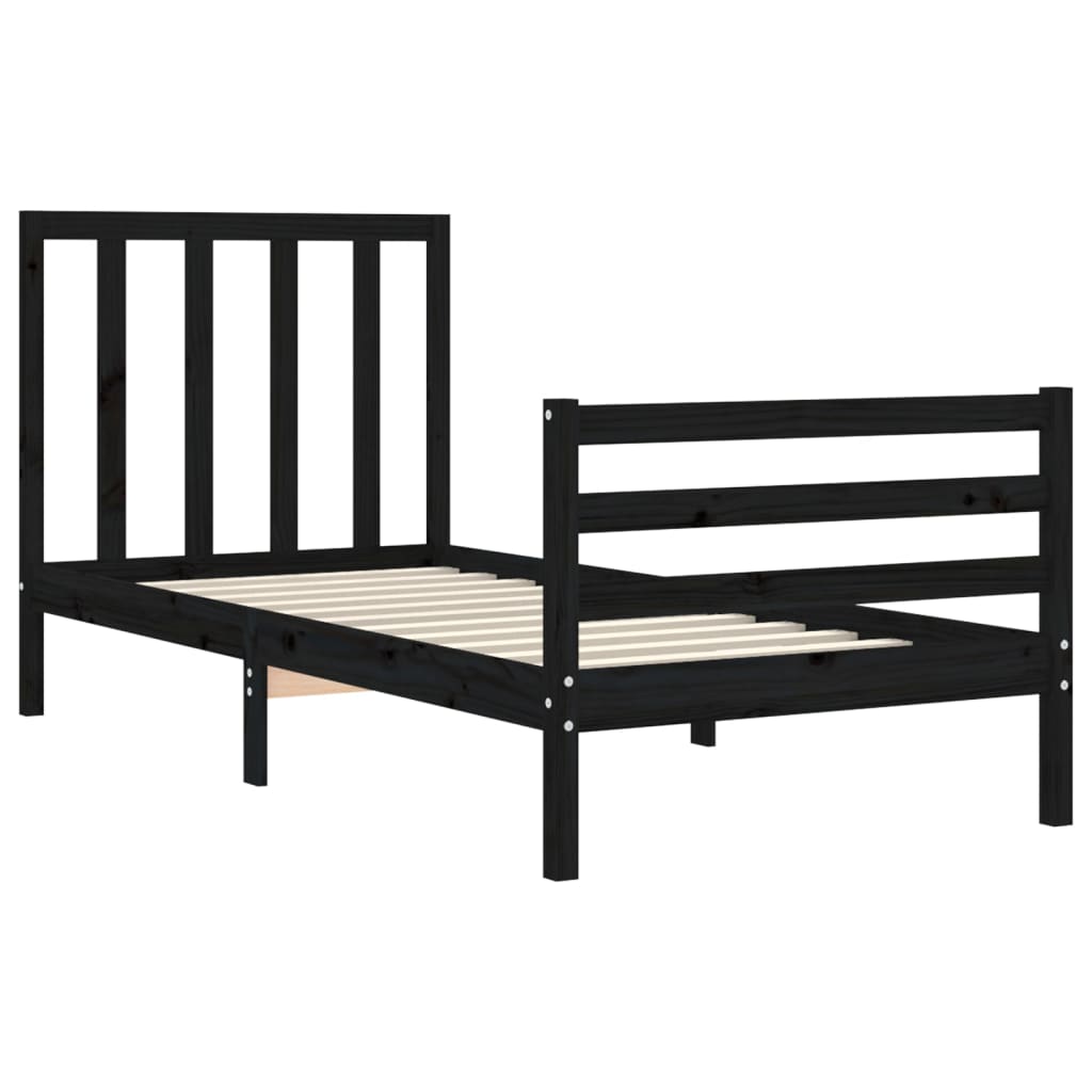 Berkfield Bed Frame with Headboard Black 100x200 cm Solid Wood
