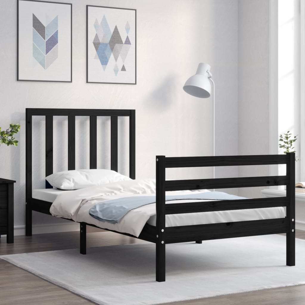 Berkfield Bed Frame with Headboard Black 100x200 cm Solid Wood