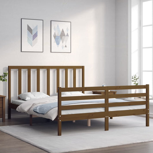 Berkfield Bed Frame with Headboard Honey Brown King Size Solid Wood