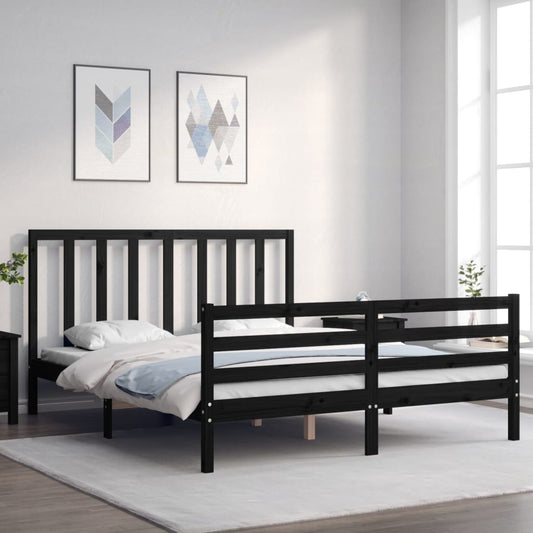 Berkfield Bed Frame with Headboard Black King Size Solid Wood