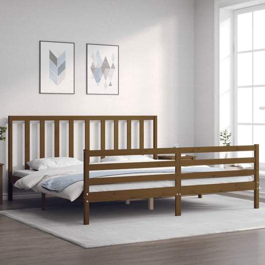 Berkfield Bed Frame with Headboard Honey Brown 200x200 cm Solid Wood