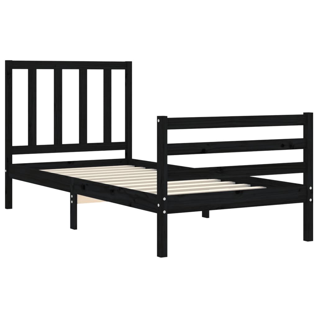 Berkfield Bed Frame with Headboard Black Small Single Solid Wood