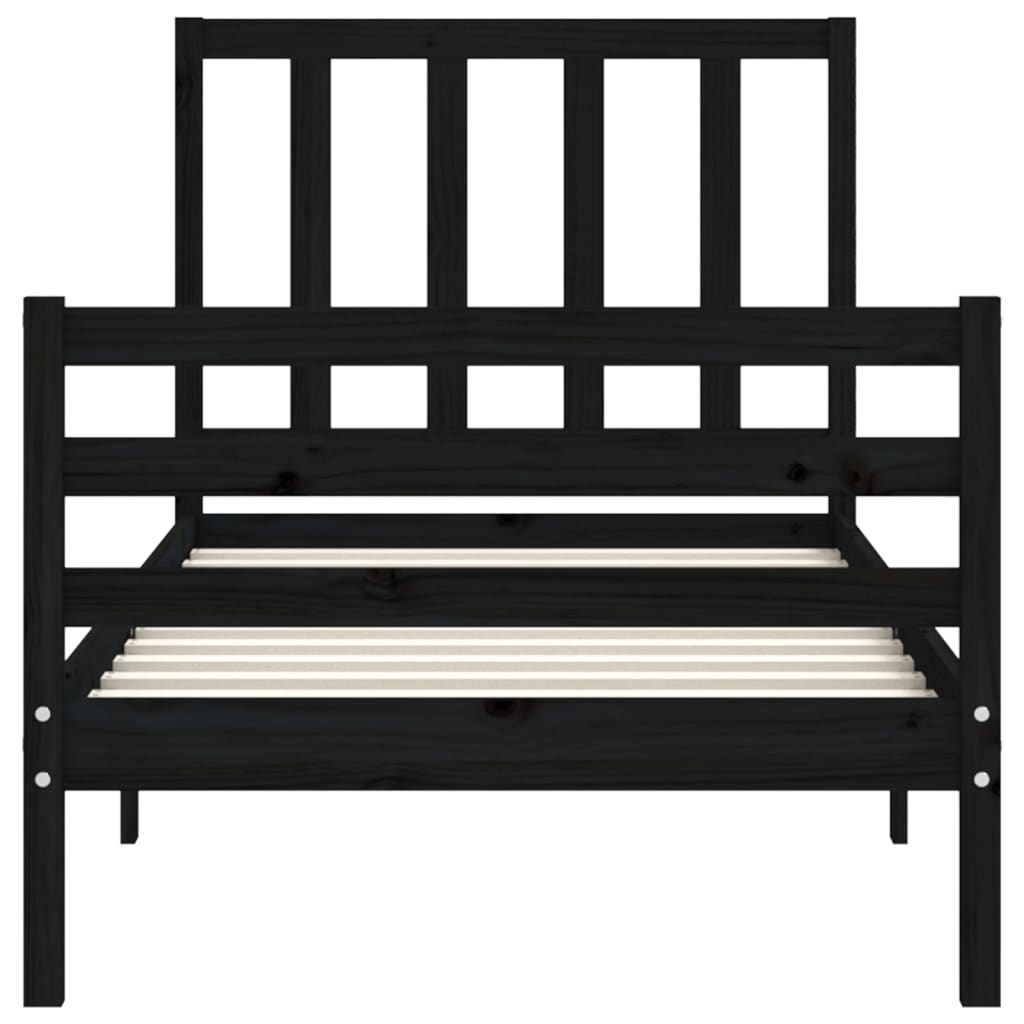 Berkfield Bed Frame with Headboard Black Small Single Solid Wood