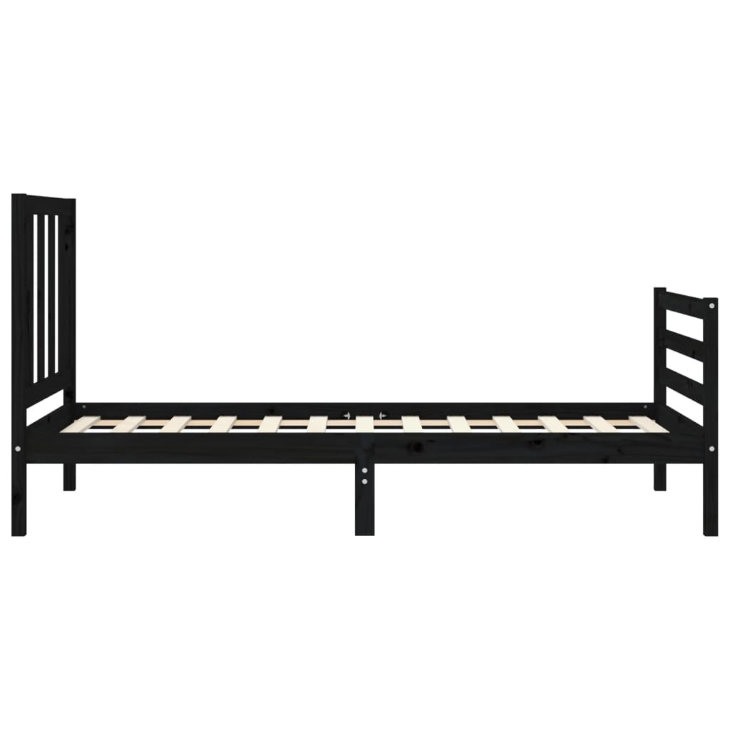 Berkfield Bed Frame with Headboard Black Small Single Solid Wood