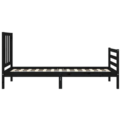 Berkfield Bed Frame with Headboard Black Small Single Solid Wood