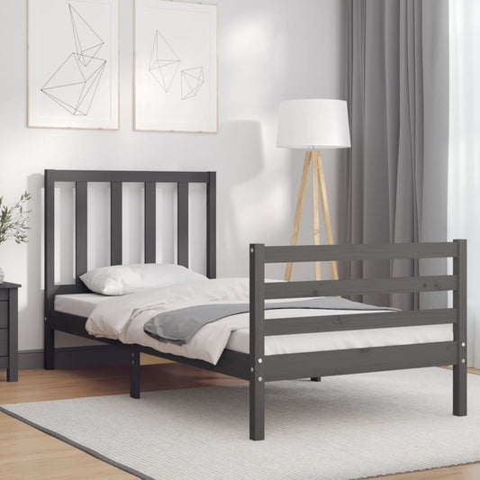 Berkfield Bed Frame with Headboard Grey Single Solid Wood
