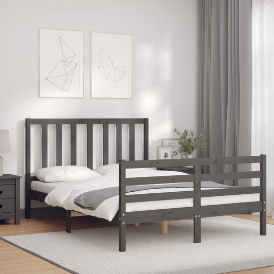 Berkfield Bed Frame with Headboard Grey Small Double Solid Wood