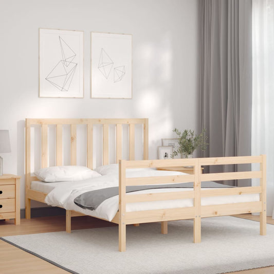 Berkfield Bed Frame with Headboard Double Solid Wood