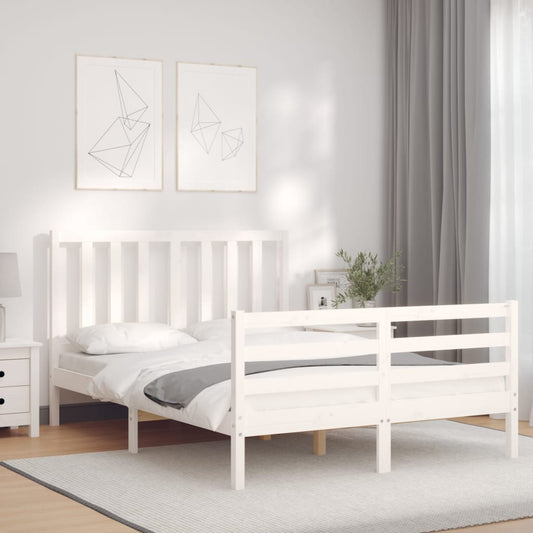 Berkfield Bed Frame with Headboard White 140x190 cm Solid Wood