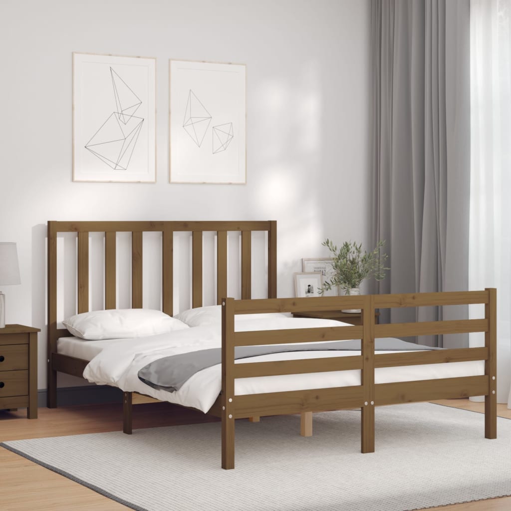 Berkfield Bed Frame with Headboard Honey Brown 140x190 cm Solid Wood