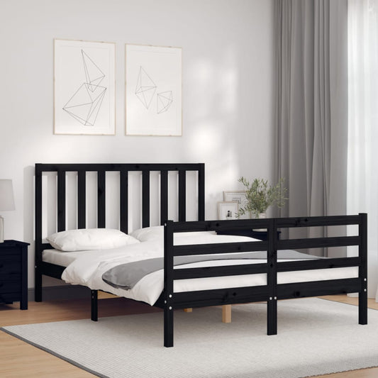 Berkfield Bed Frame with Headboard Black 140x190 cm Solid Wood