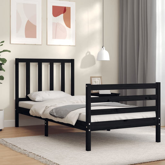Berkfield Bed Frame with Headboard Black 100x200 cm Solid Wood