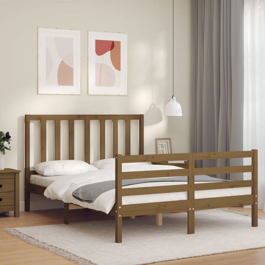 Berkfield Bed Frame with Headboard Honey Brown 140x200 cm Solid Wood