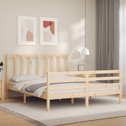 Berkfield Bed Frame with Headboard King Size Solid Wood