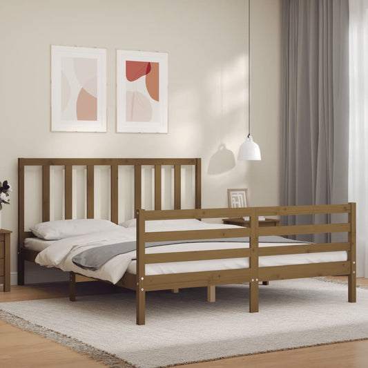 Berkfield Bed Frame with Headboard Honey Brown King Size Solid Wood