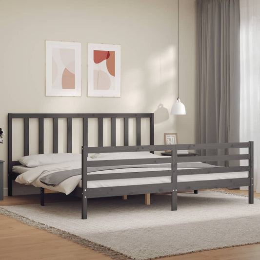 Berkfield Bed Frame with Headboard Grey Super King Size Solid Wood