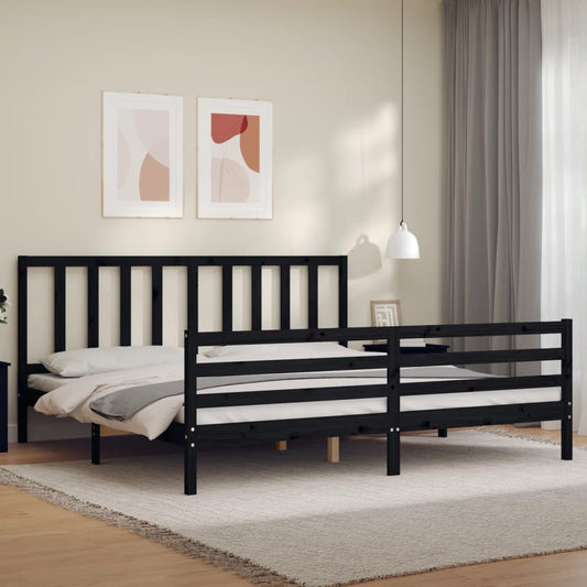 Berkfield Bed Frame with Headboard Black Super King Size Solid Wood