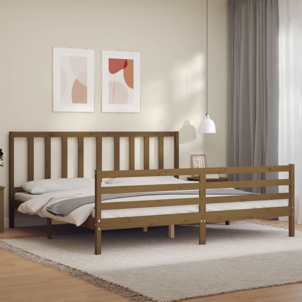 Berkfield Bed Frame with Headboard Honey Brown 200x200 cm Solid Wood