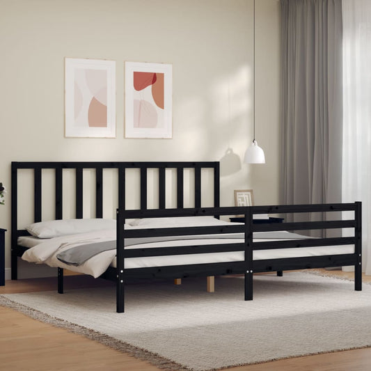 Berkfield Bed Frame with Headboard Black 200x200 cm Solid Wood