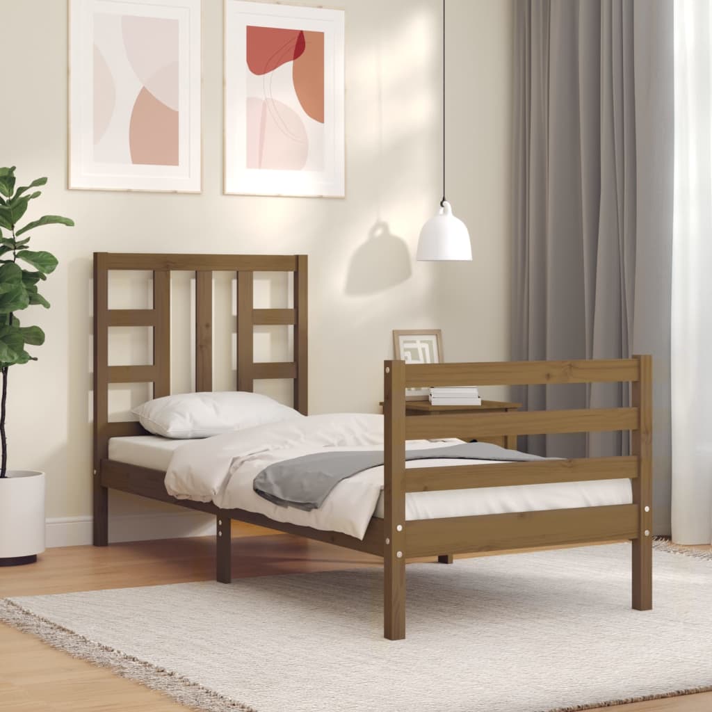 Berkfield Bed Frame with Headboard Honey Brown Small Single Solid Wood
