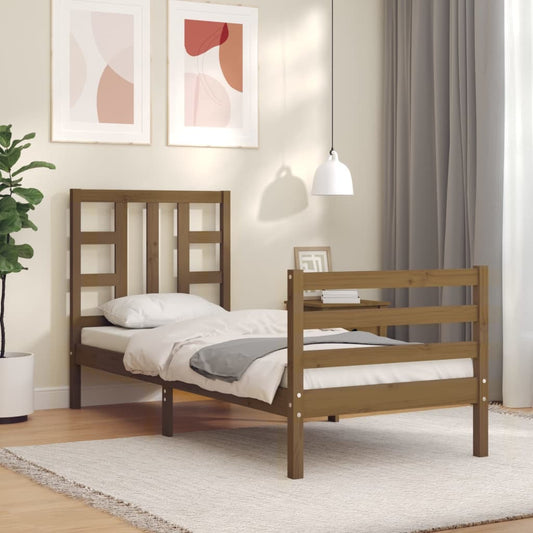 Berkfield Bed Frame with Headboard Honey Brown Small Single Solid Wood