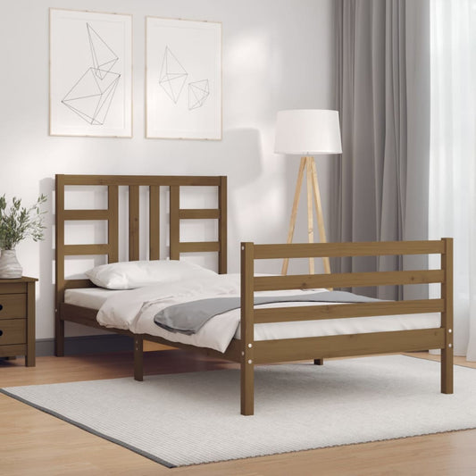 Berkfield Bed Frame with Headboard Honey Brown Single Solid Wood