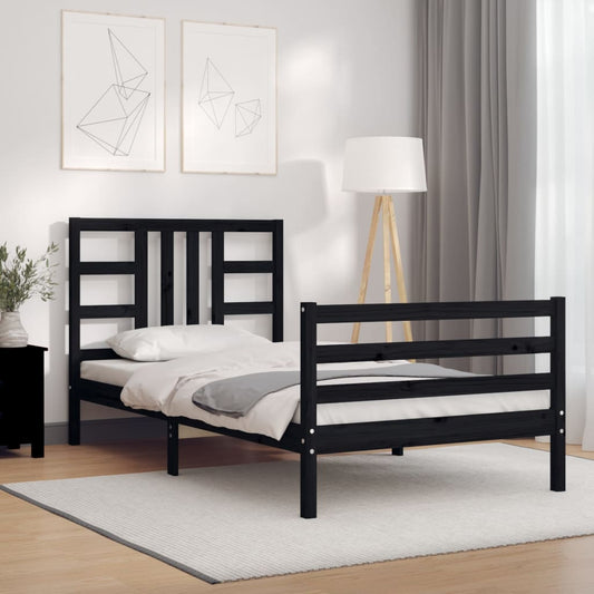 Berkfield Bed Frame with Headboard Black Single Solid Wood