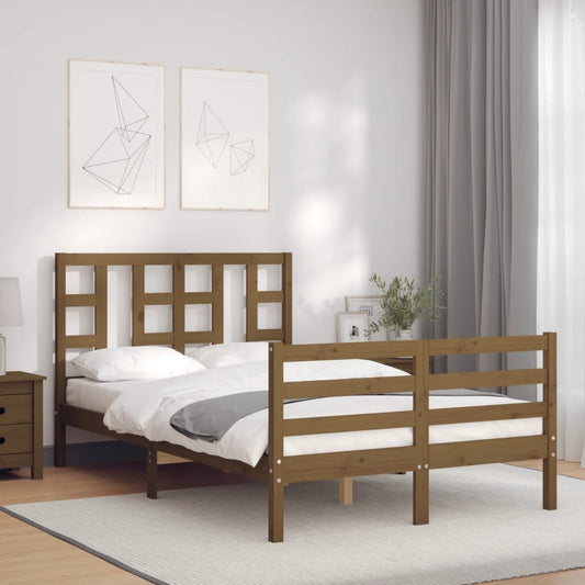 Berkfield Bed Frame with Headboard Honey Brown Small Double Solid Wood