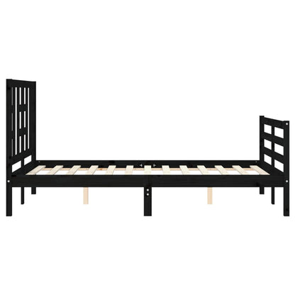 Berkfield Bed Frame with Headboard Black Small Double Solid Wood