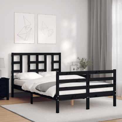 Berkfield Bed Frame with Headboard Black Small Double Solid Wood