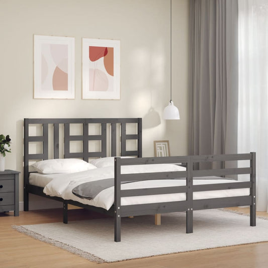 Berkfield Bed Frame with Headboard Grey 140x190 cm Solid Wood