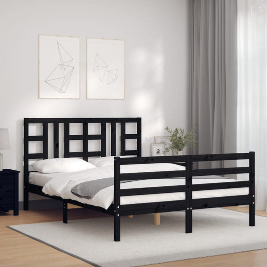 Berkfield Bed Frame with Headboard Black 140x190 cm Solid Wood
