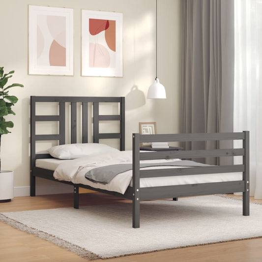 Berkfield Bed Frame with Headboard Grey 100x200 cm Solid Wood