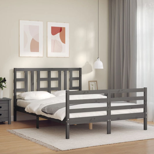 Berkfield Bed Frame with Headboard Grey 140x200 cm Solid Wood
