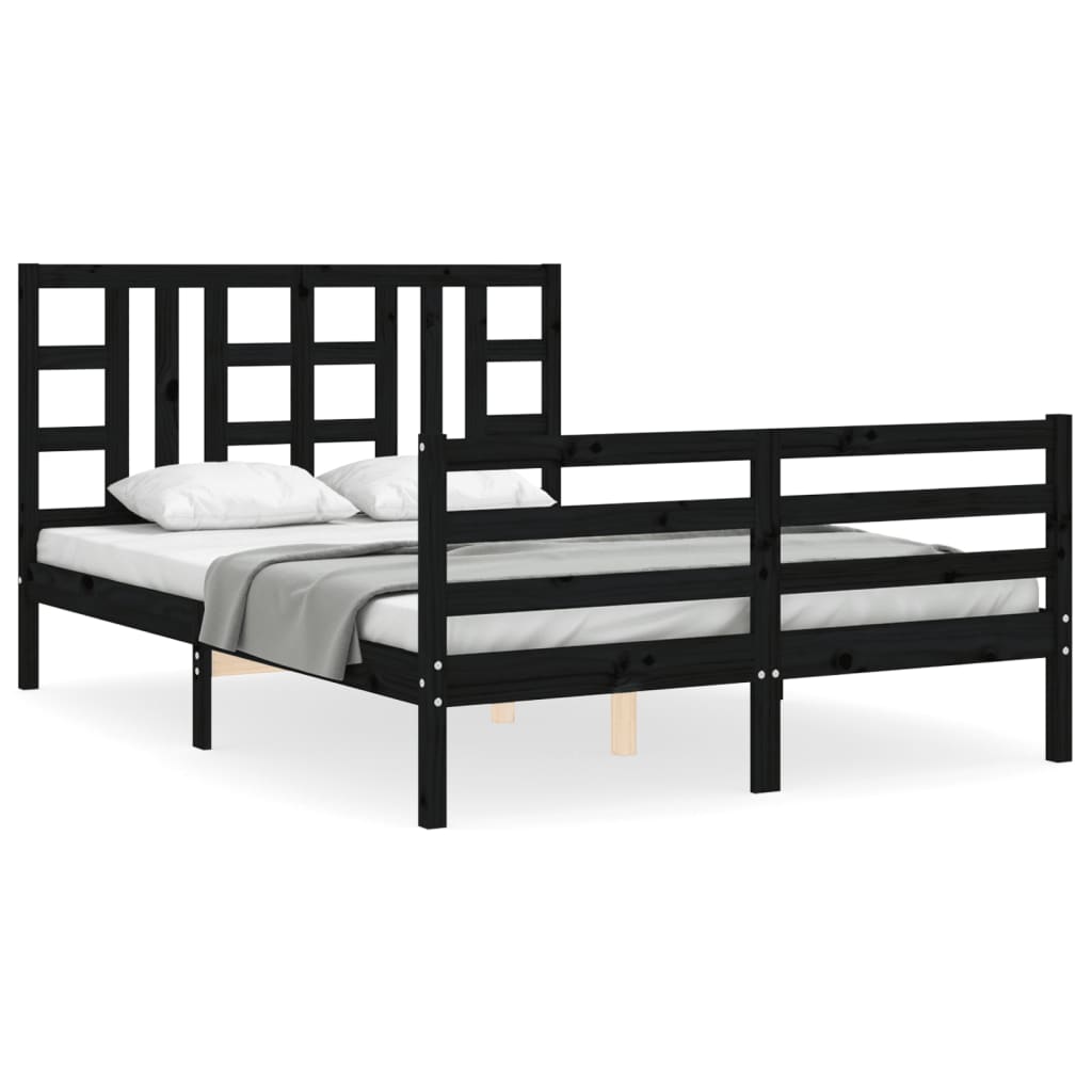 Berkfield Bed Frame with Headboard Black 140x200 cm Solid Wood