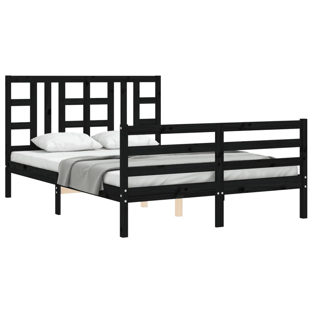 Berkfield Bed Frame with Headboard Black 140x200 cm Solid Wood