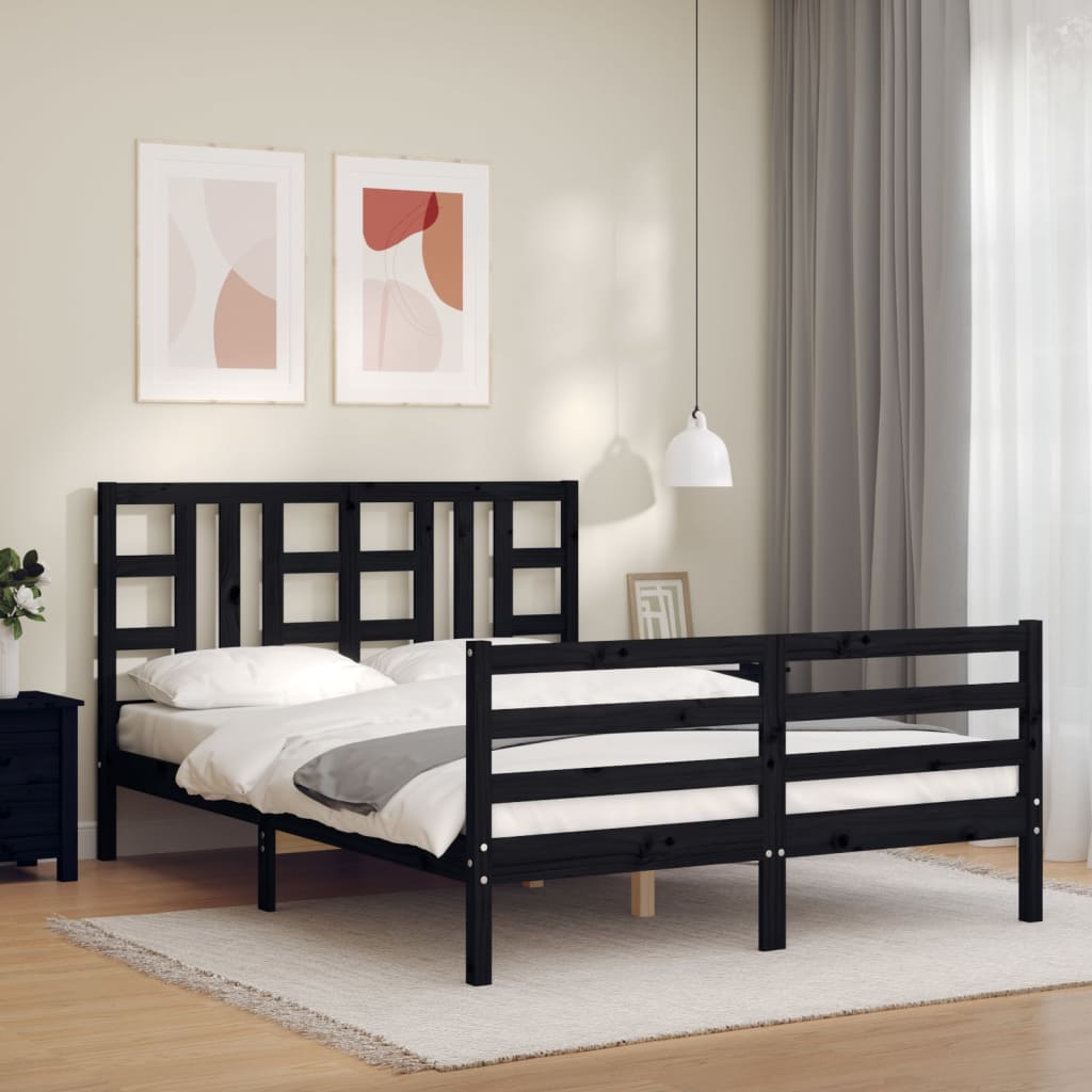 Berkfield Bed Frame with Headboard Black 140x200 cm Solid Wood
