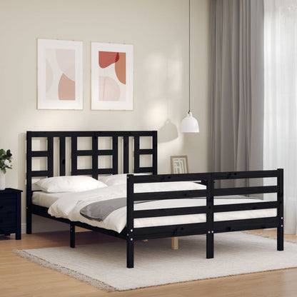 Berkfield Bed Frame with Headboard Black 140x200 cm Solid Wood
