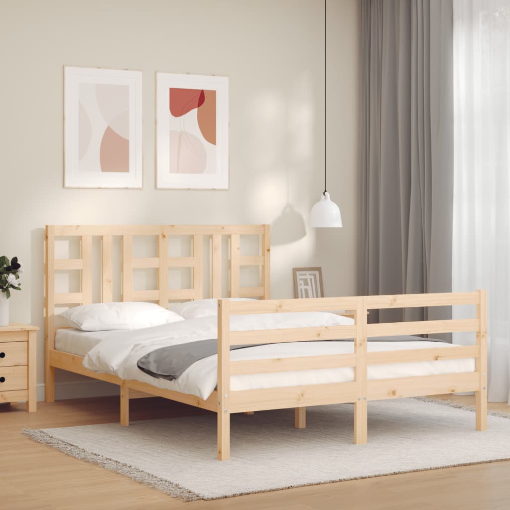 Berkfield Bed Frame with Headboard King Size Solid Wood
