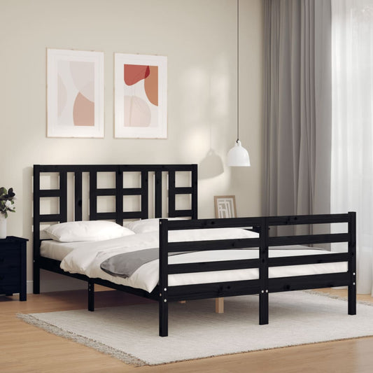Berkfield Bed Frame with Headboard Black King Size Solid Wood