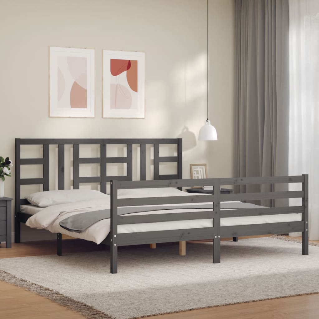 Berkfield Bed Frame with Headboard Grey Super King Size Solid Wood