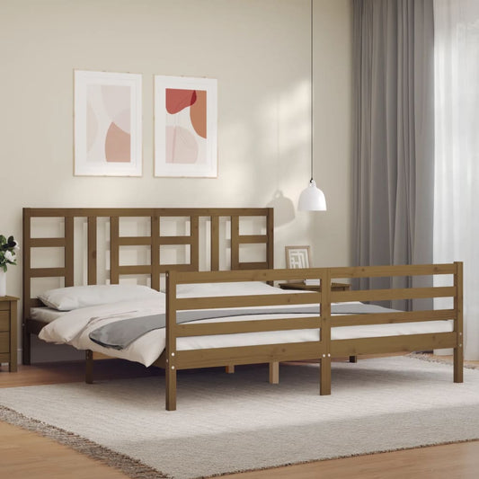 Berkfield Bed Frame with Headboard Honey Brown Super King Size Solid Wood