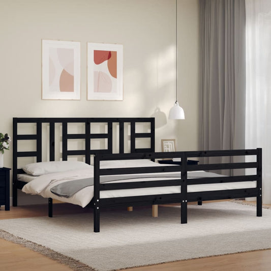 Berkfield Bed Frame with Headboard Black Super King Size Solid Wood