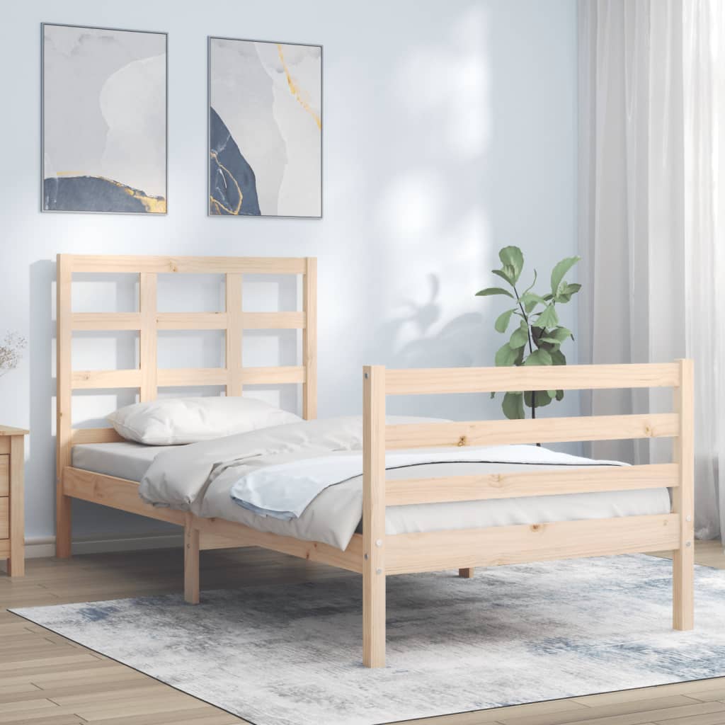 Berkfield Bed Frame with Headboard Single Solid Wood