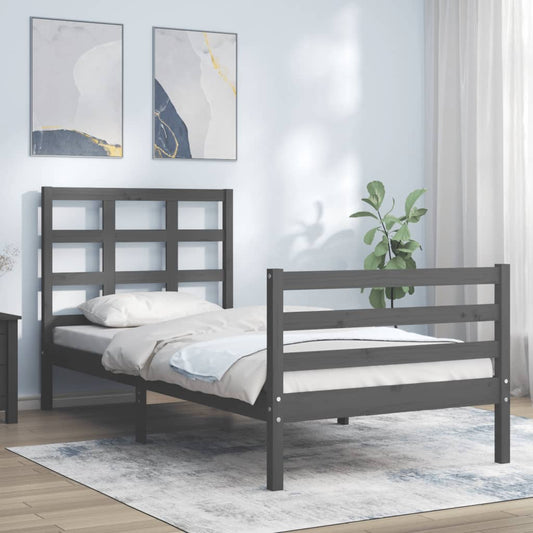 Berkfield Bed Frame with Headboard Grey Single Solid Wood