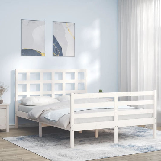 Berkfield Bed Frame with Headboard White Small Double Solid Wood