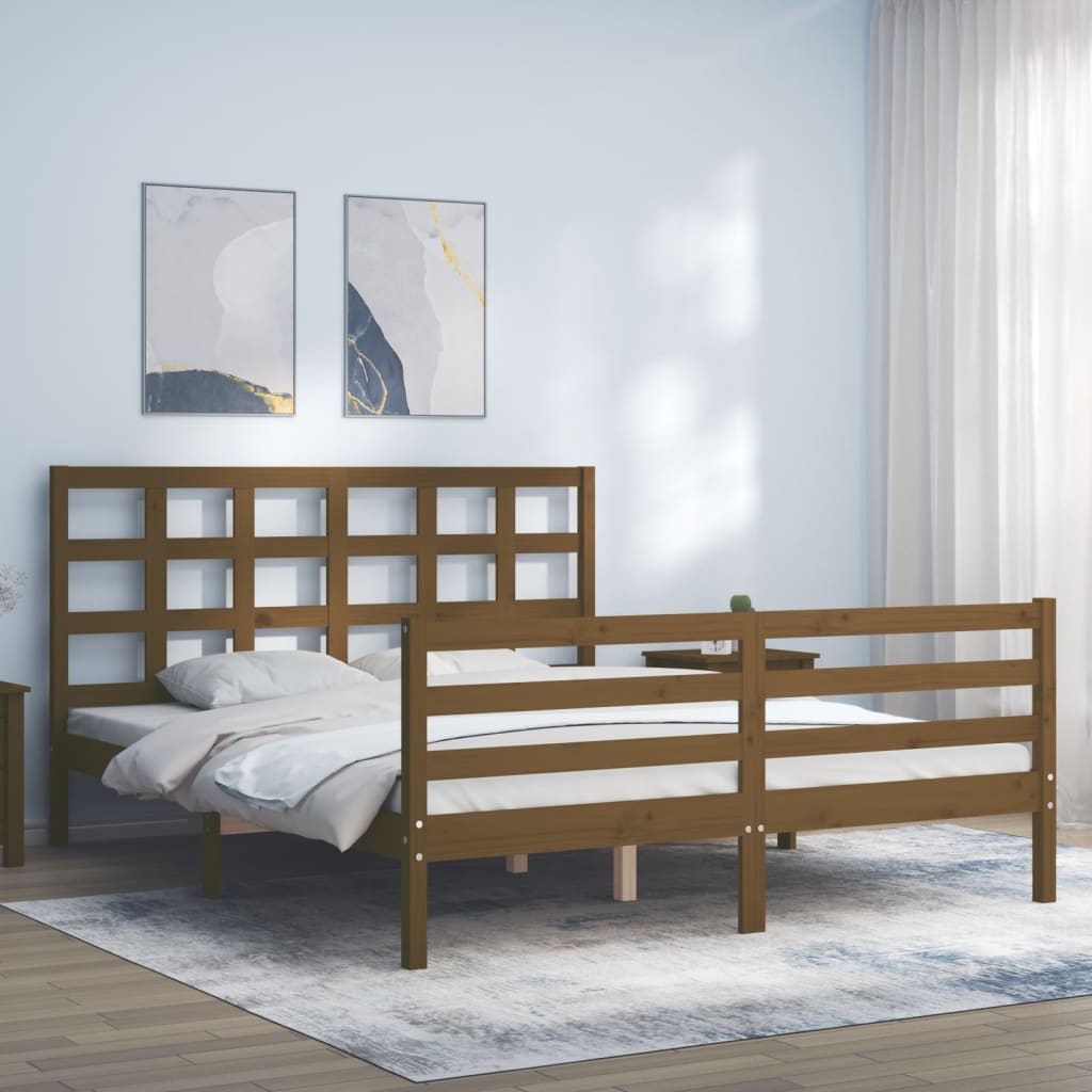 Berkfield Bed Frame with Headboard Honey Brown 160x200 cm Solid Wood